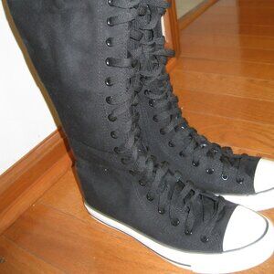 Anufer Yuanbu Black Canvas Lace Up Sneaker Boots Size 10 Women's- Size 8 Mens US